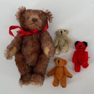 Steiff Miniature Teddy Bear Brown Mohair Made in Germany & 3 Small Bears Set